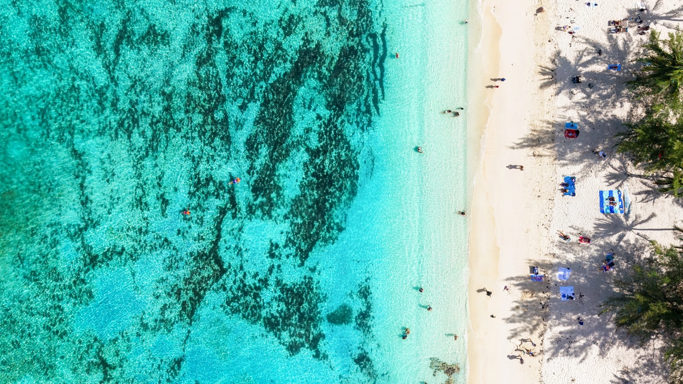 Aerial view of Cable Beach Nassau Bahamas turquoise water and white sand beach for buyer guide